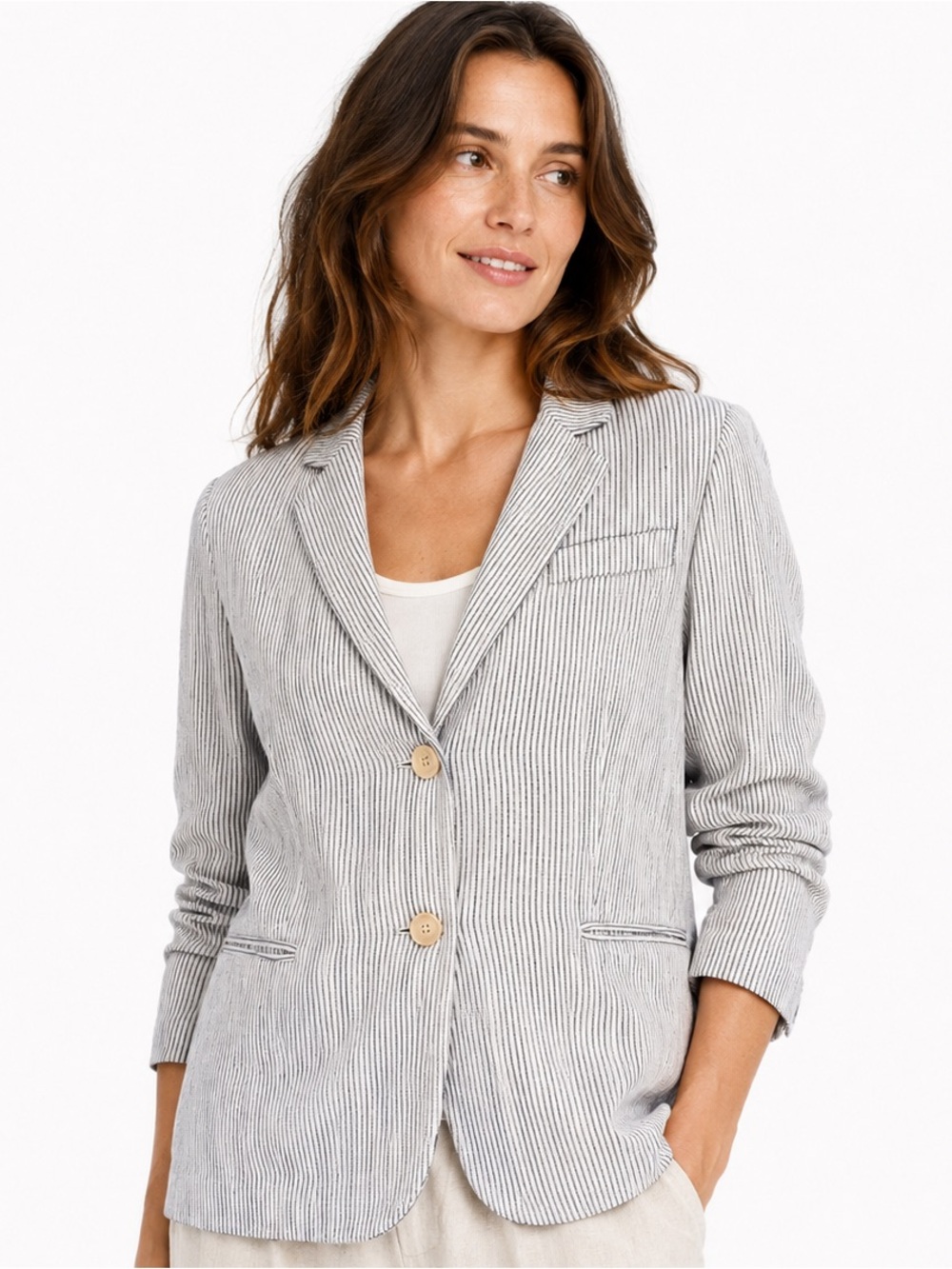 Theory Linworth B Linen Blend Striped Blazer Jacket Size 2 3/4 Sleeve